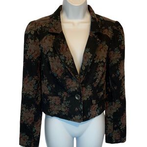 Free People Black Floral Crop Denim Jacket